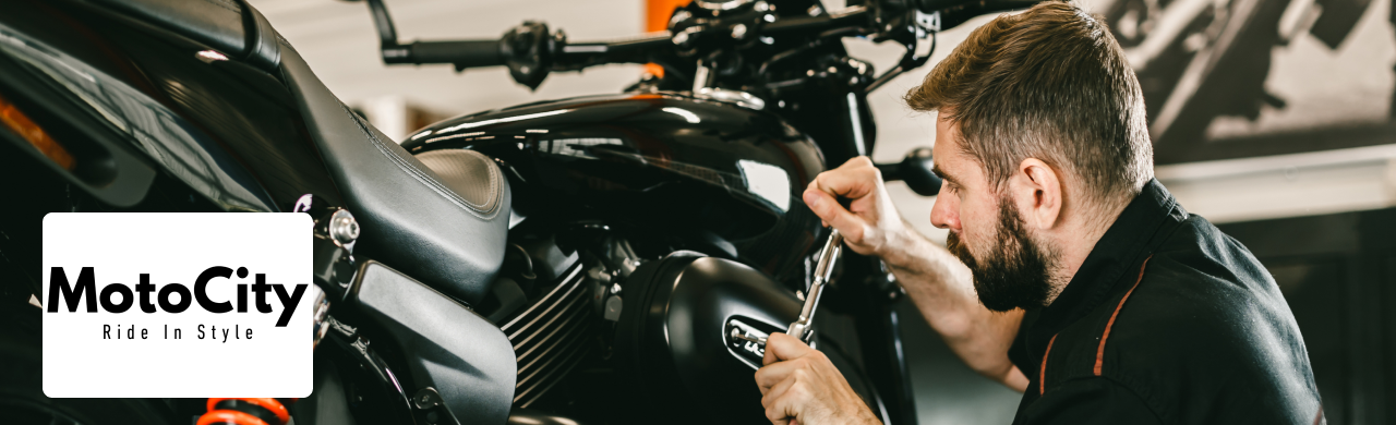 Experienced mechanic performing motorcycle maintenance at a Daytona service center.
